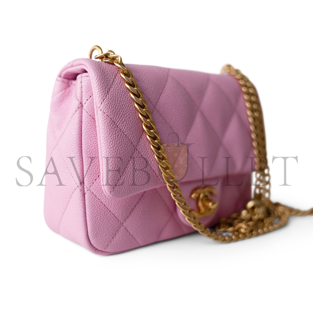 Ch*el pink caviar quilted sweetheart flap gold hardware (20*14*6cm)